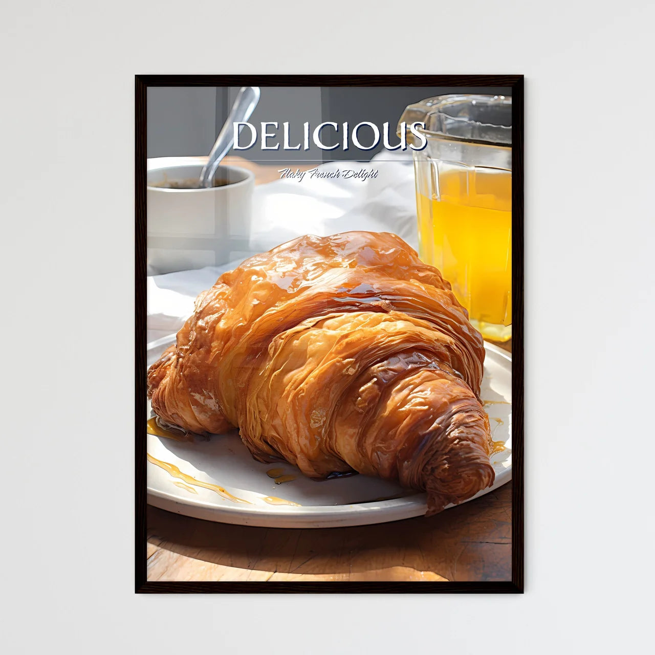 A Poster of Croissant - A Croissant And A Cu - Framed Art Print