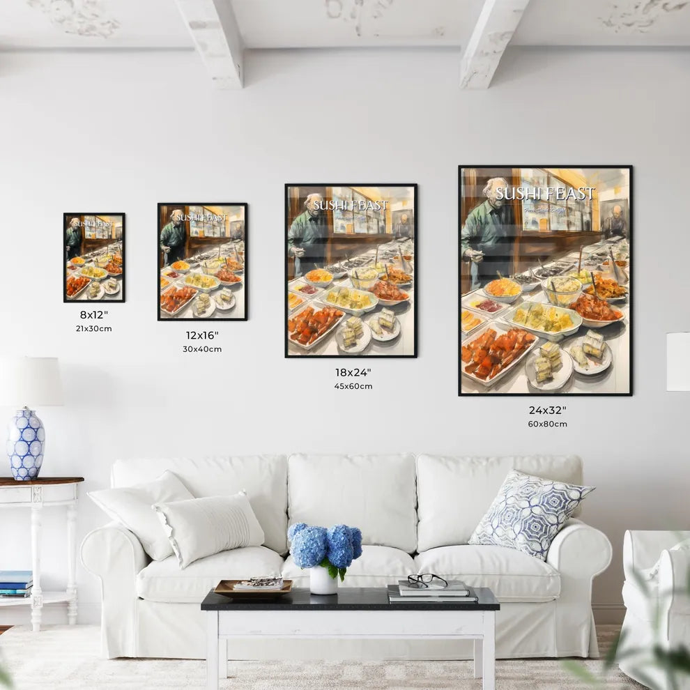 A Poster of sushi food drawing - A Man Stand - Kitchen Hangings