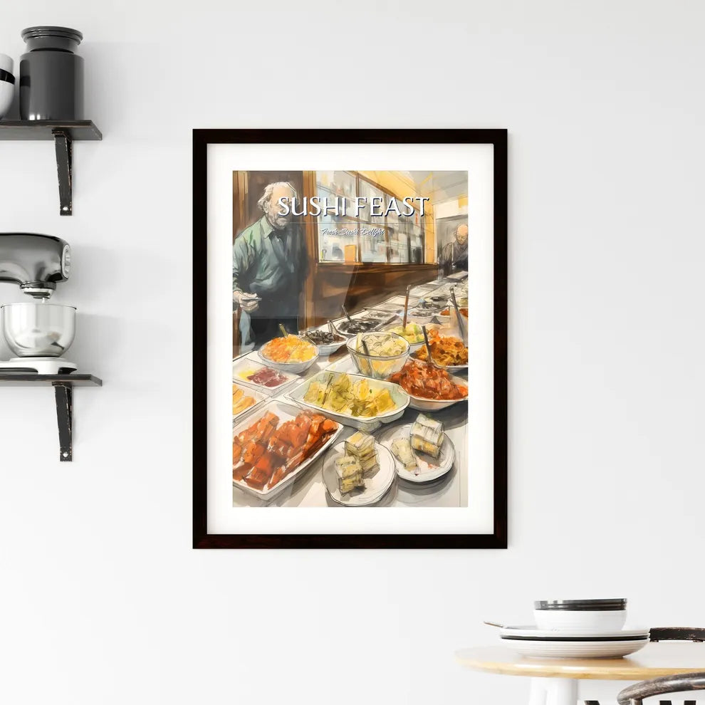 A Poster of sushi food drawing - A Man Stand Framed Print