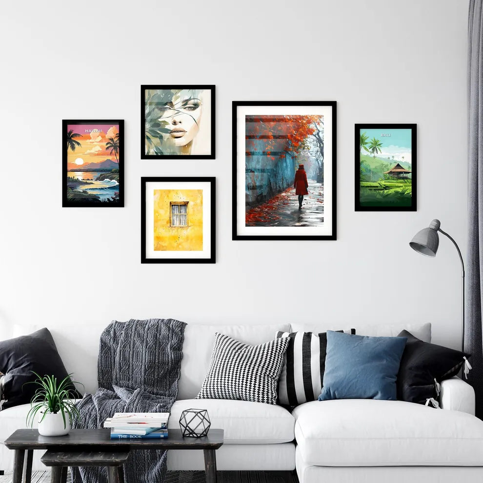 A Poster of shes walking down the sidewalk - Wall Art