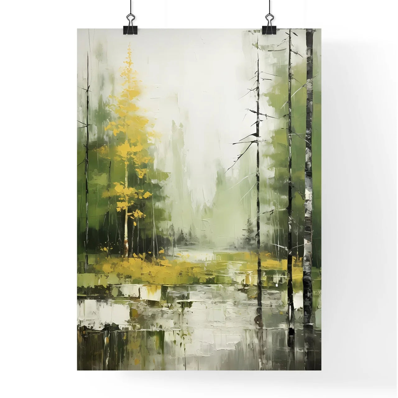A Poster of green forest landscape oil - A P Poster