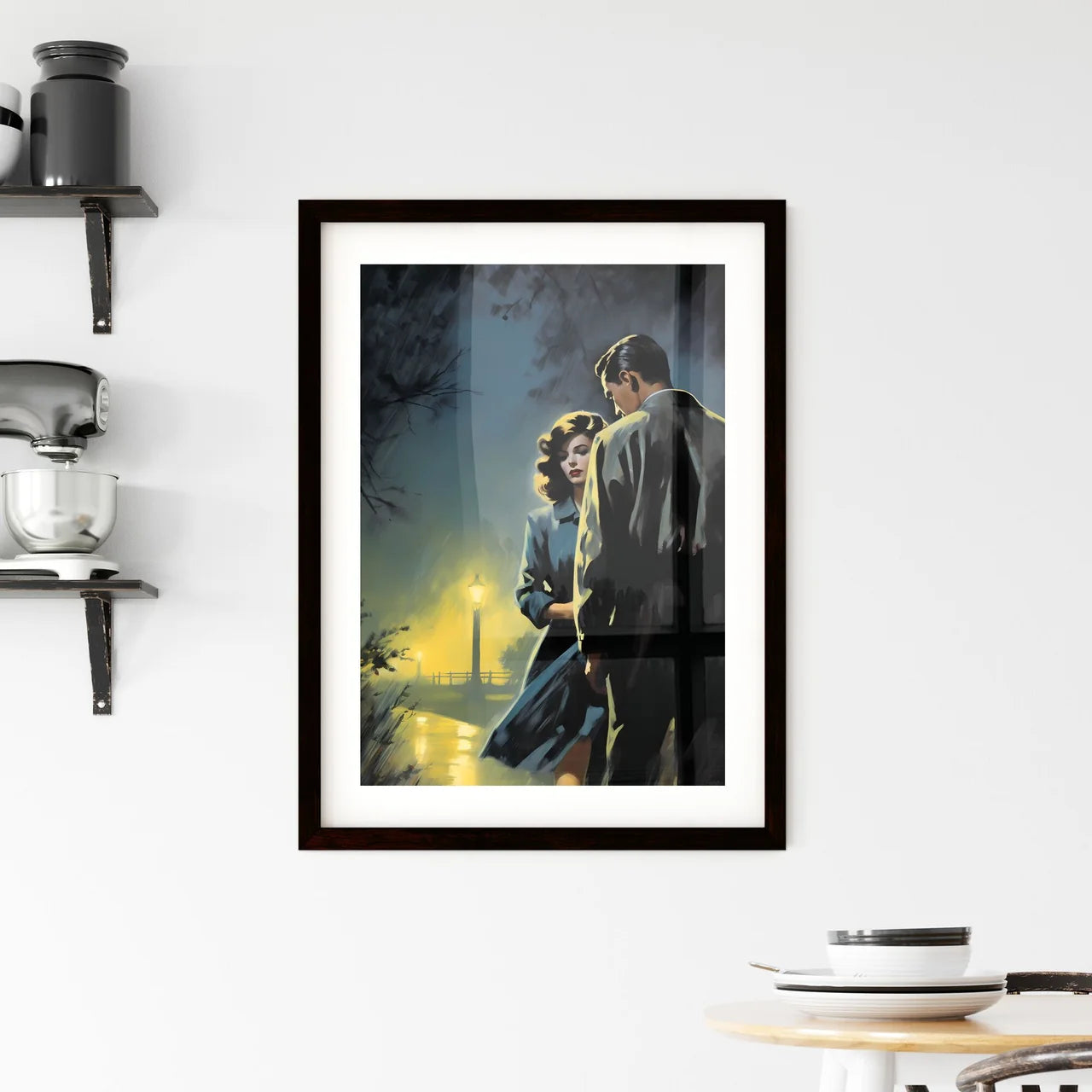 A Poster of 1940s pulp-noir style - A Man An Framed Print