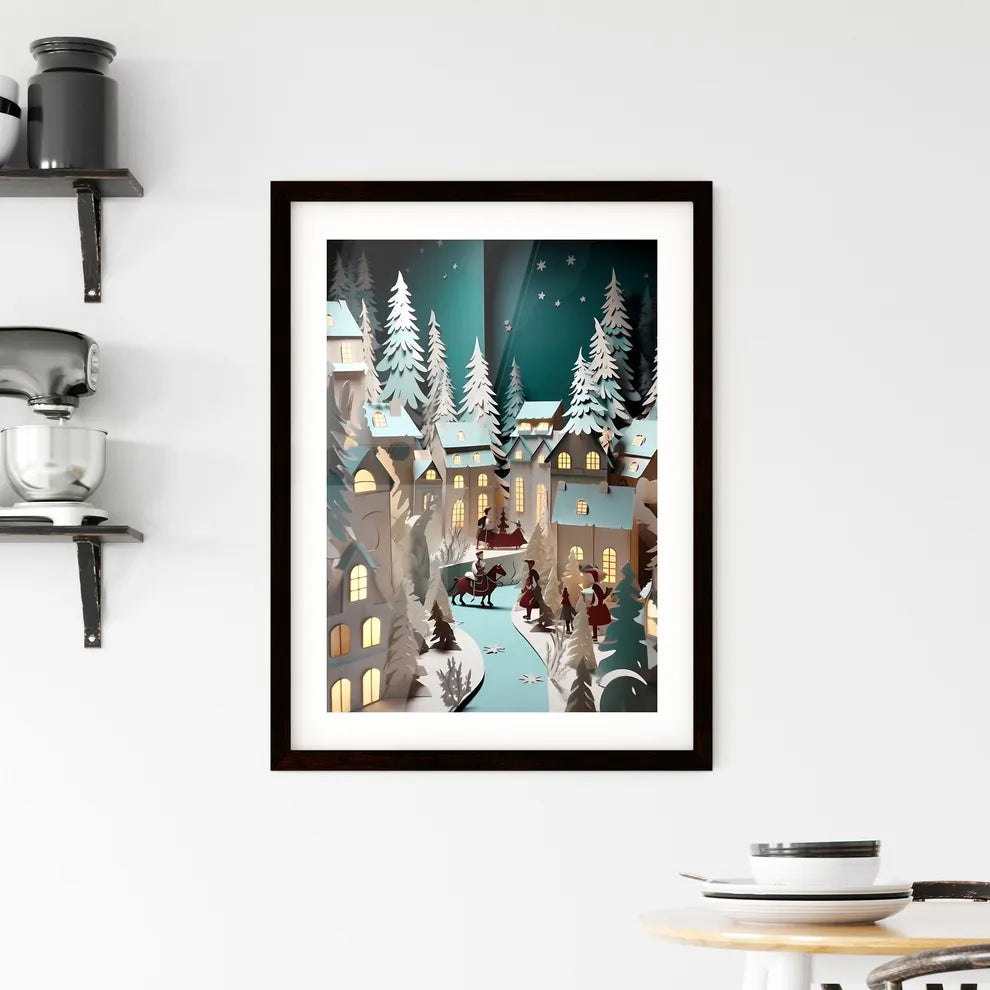 A Poster of paper art paper cut animation -  Framed Print