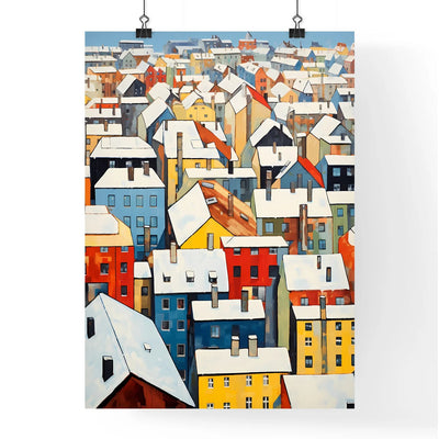 A Poster of snowy urban roofs of berlin - A Group Of Colorful Buildings With Snow On The Roof