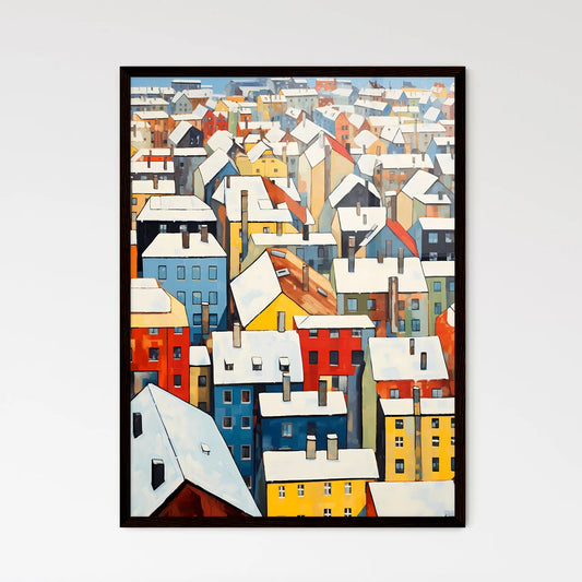 A Poster of snowy urban roofs of berlin - A Group Of Colorful Buildings With Snow On The Roof Framed Art