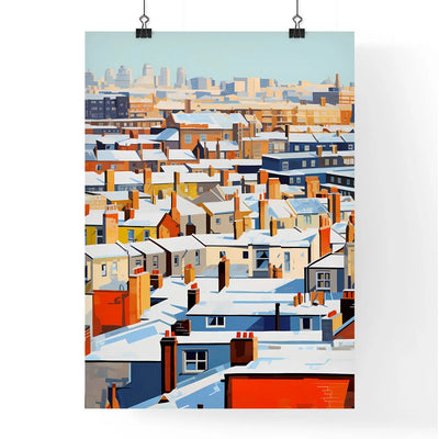 A Poster of snowy urban roofs of london - A City With Many Roofs Covered In Snow