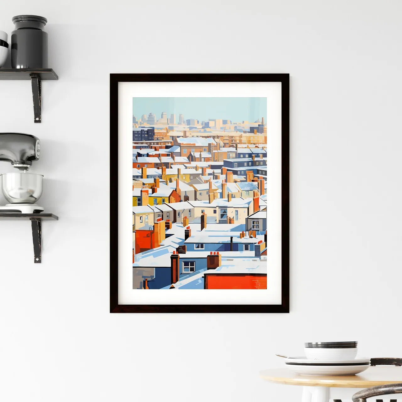 A Poster of snowy urban roofs of london - A City With Many Roofs Covered In Snow Custom Print