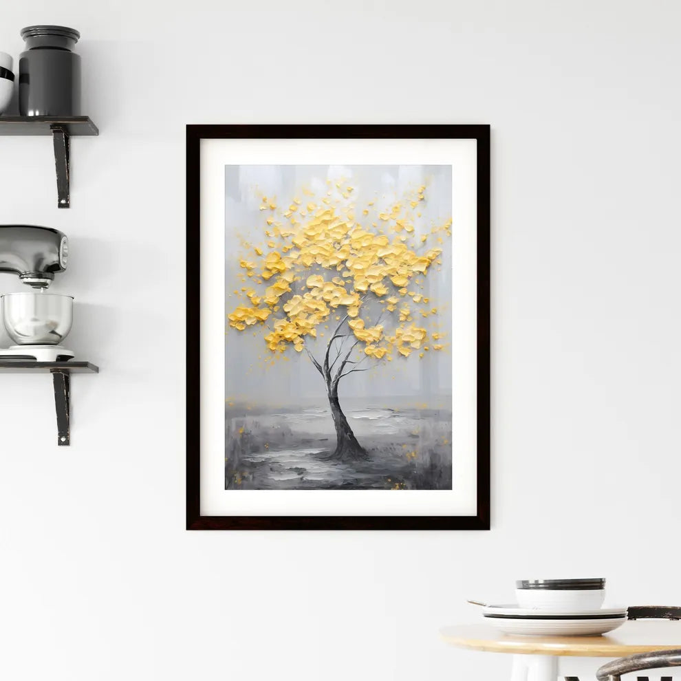 A Poster of a painting of a yellow tree - A  Framed Print
