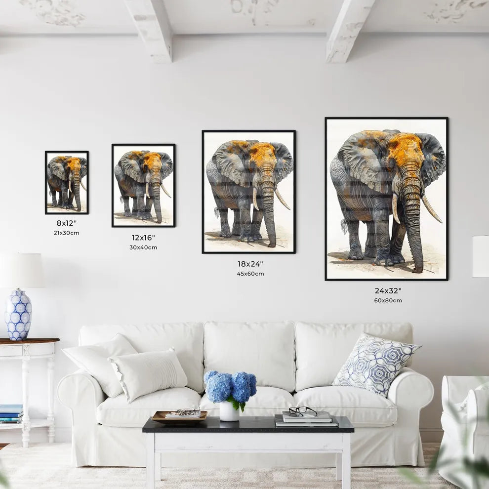 A Poster of Detailed sketch of a curious African Elephant  Size Chart