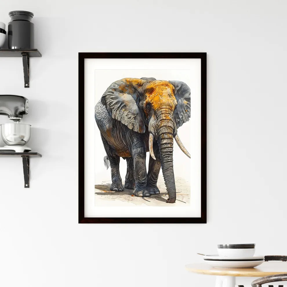 A Poster of Detailed sketch of a curious African Elephant  Framed Print