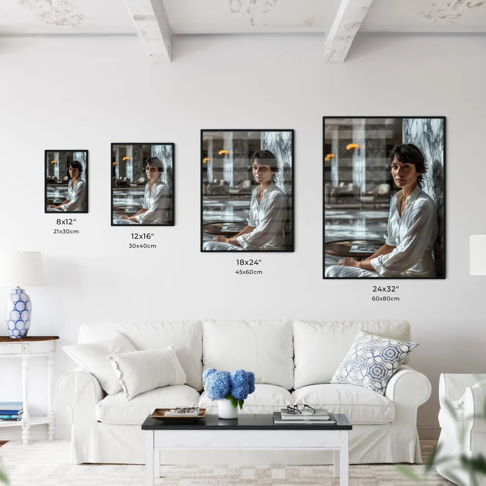A Poster of A well-lit room with neutral-colored walls - A Woman Leaning Against A Wall Default Title