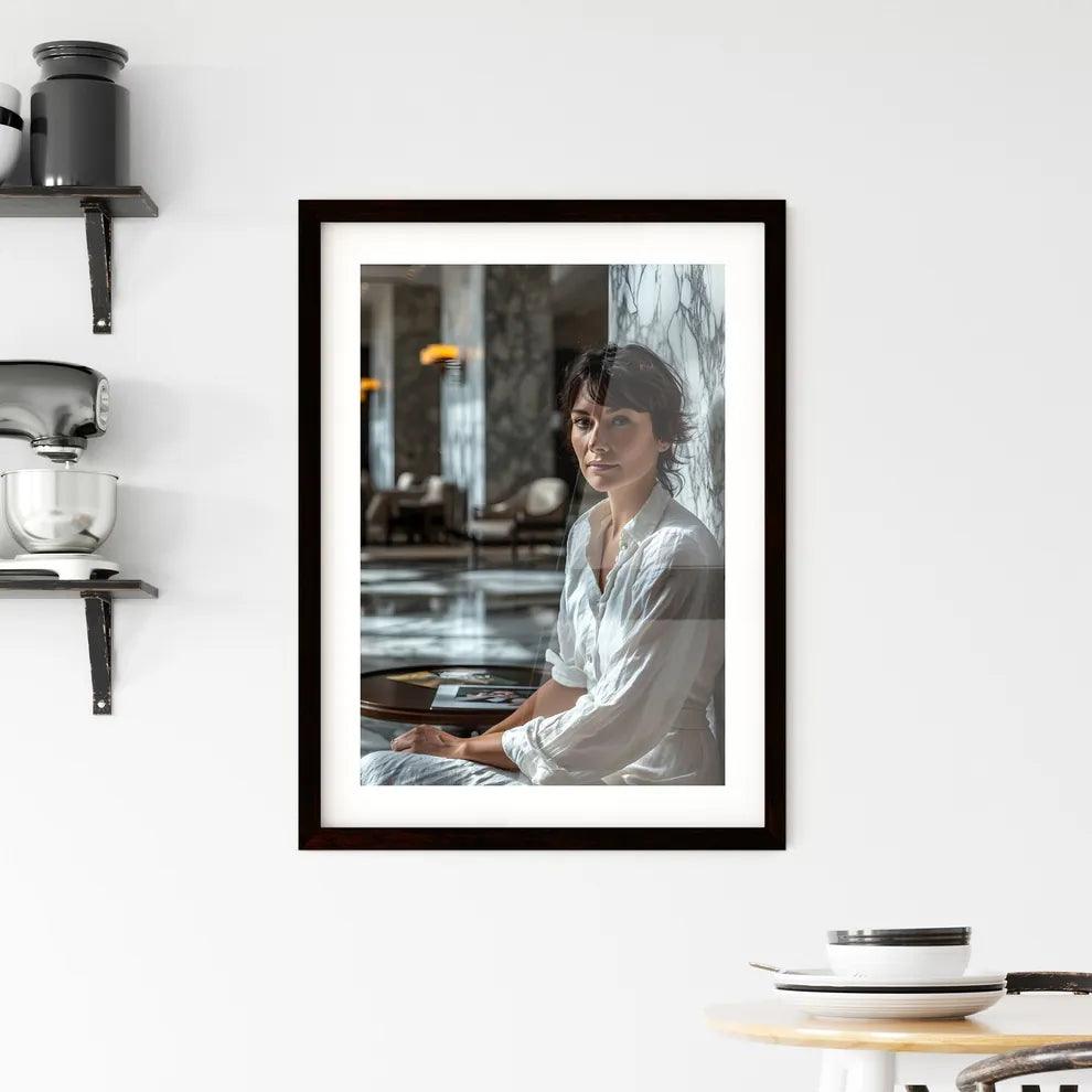 A Poster of A well-lit room with neutral-colored walls - A Woman Leaning Against A Wall Default Title