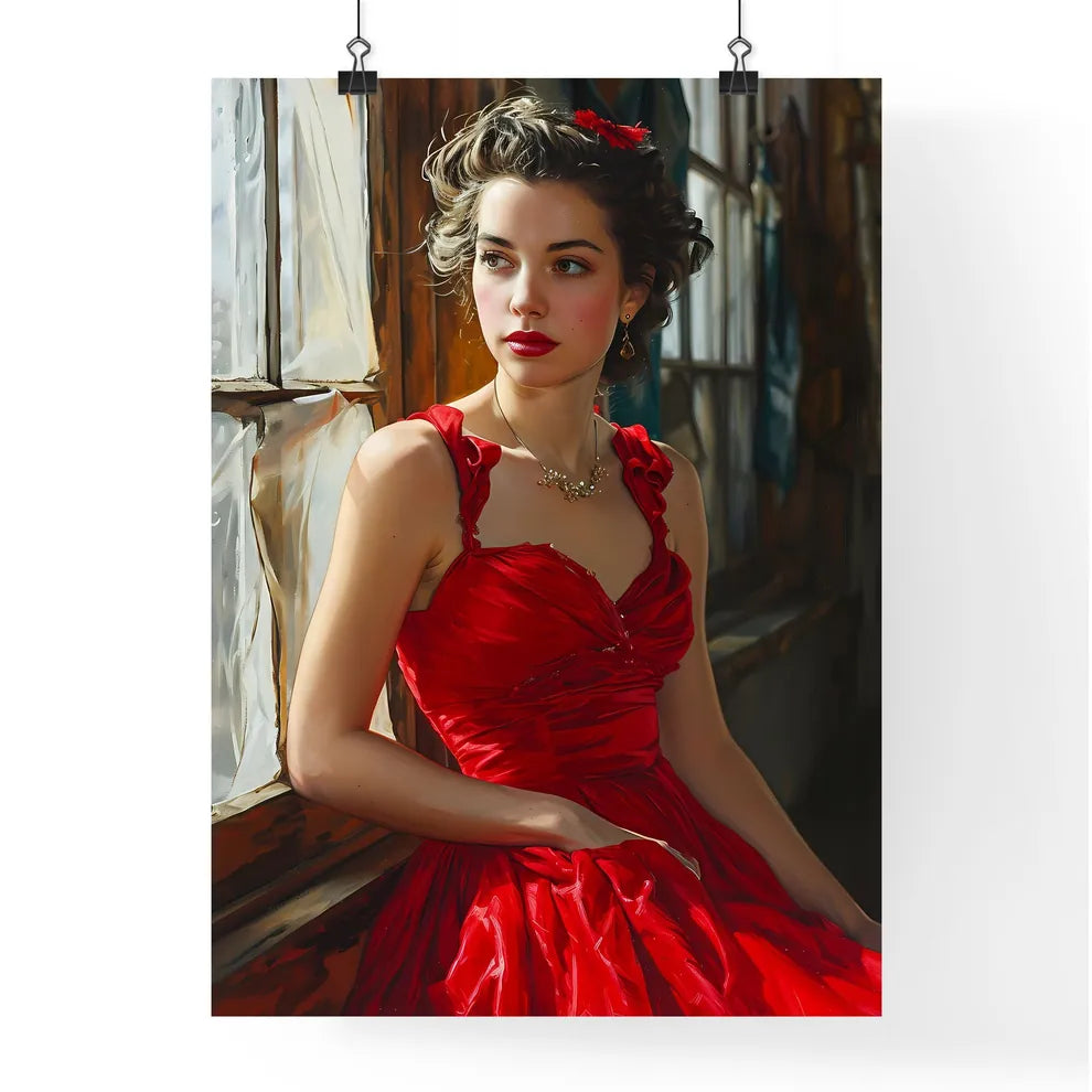 A Poster of painting of woman sitting by the Poster