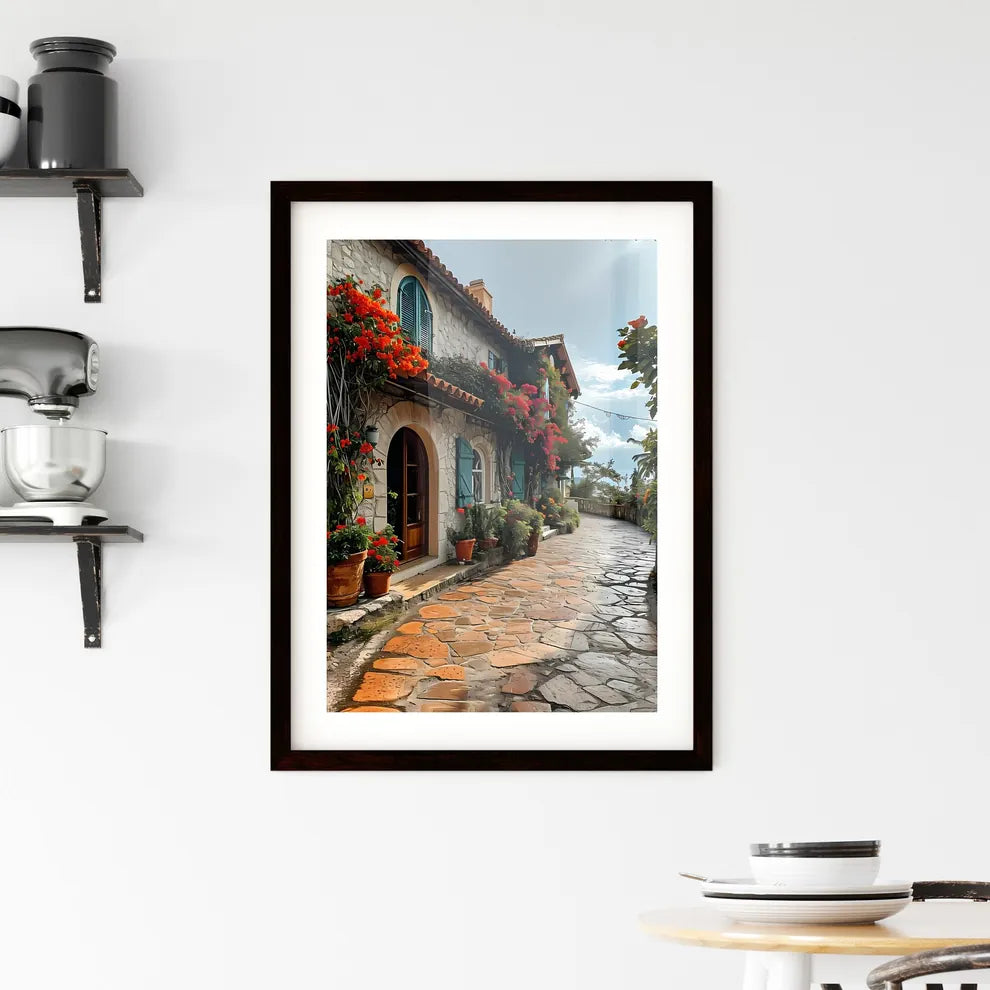 A Poster of Cte-dAzur France - A Stone Building With Flowers On The Side Custom Print