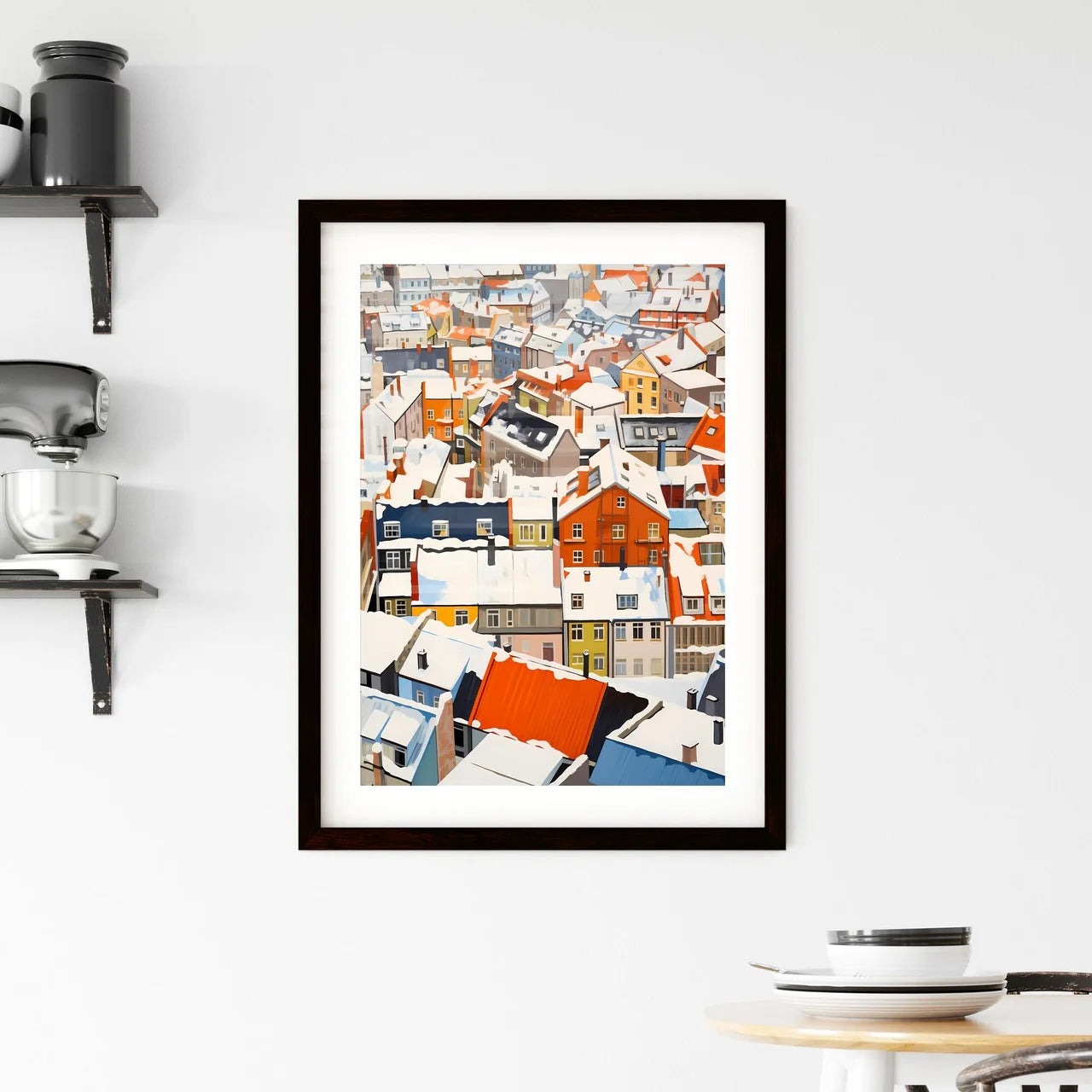 A Poster of snowy urban roofs of berlin - A Group Of Buildings Covered In Snow Custom Print