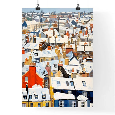 A Poster of snowy urban roofs of london - A Group Of Buildings Covered In Snow