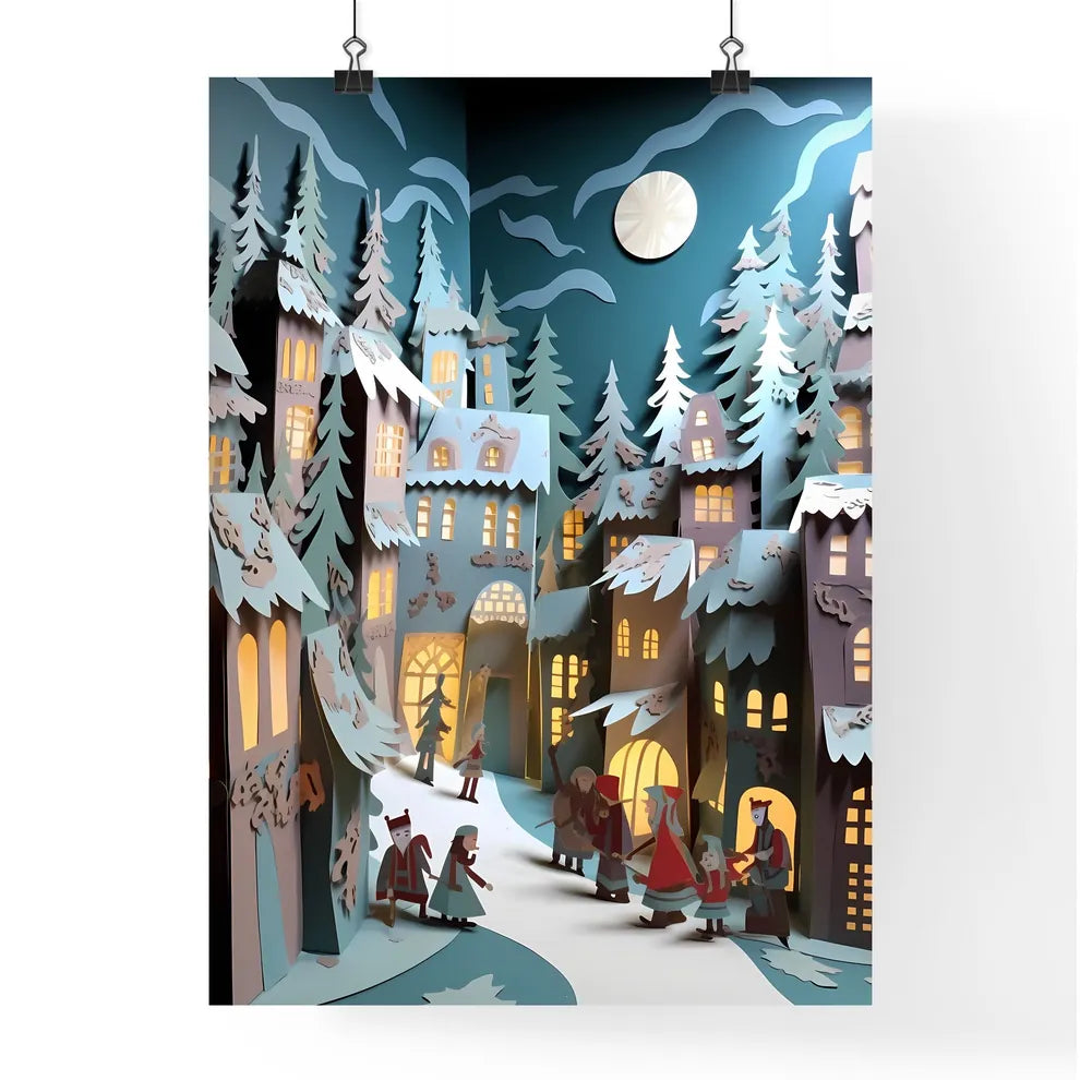 A Poster of paper art paper cut animation - A Paper Cut Out Of A Town Poster
