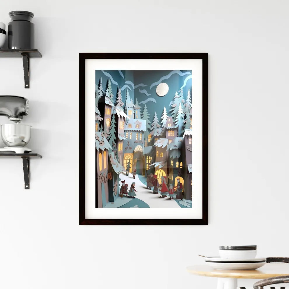 A Poster of paper art paper cut animation - A Paper Cut Out Of A Town Custom Print