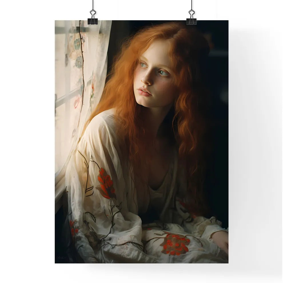 A Poster of woman with red hair sitting - A  Poster