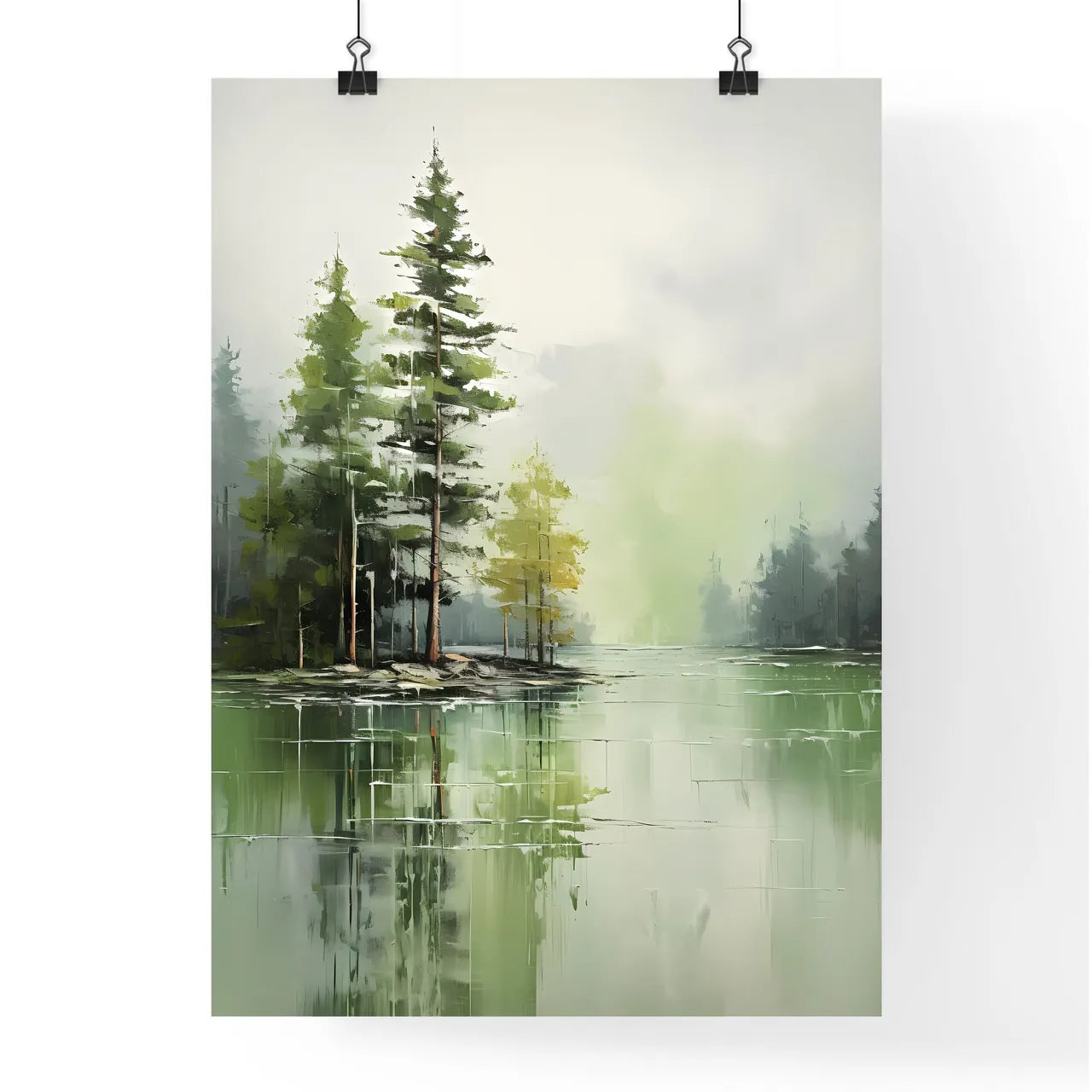 A Poster of green forest landscape oil - A P Poster