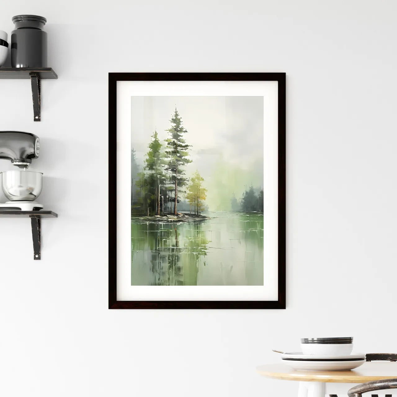 A Poster of green forest landscape oil - A P Framed Print