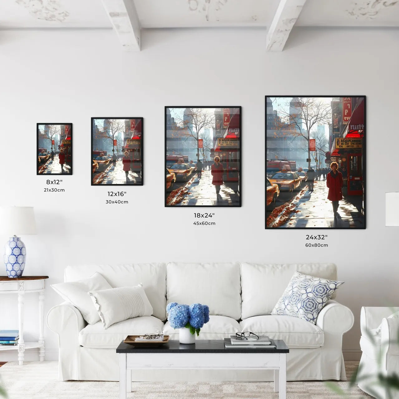 A Poster of shes walking down the sidewalk - A Woman Walking On A Sidewalk In A City Size Chart