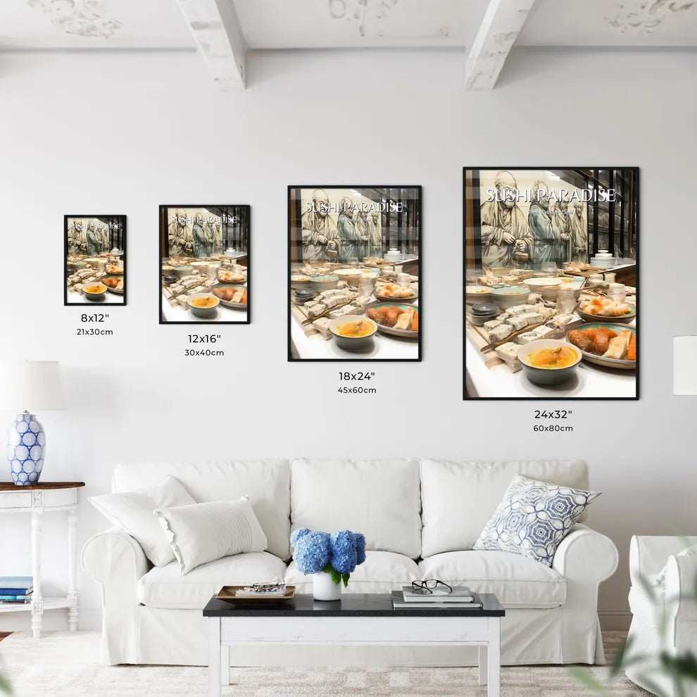 A Poster of sushi food drawing - A Table Ful - Kitchen Hangings