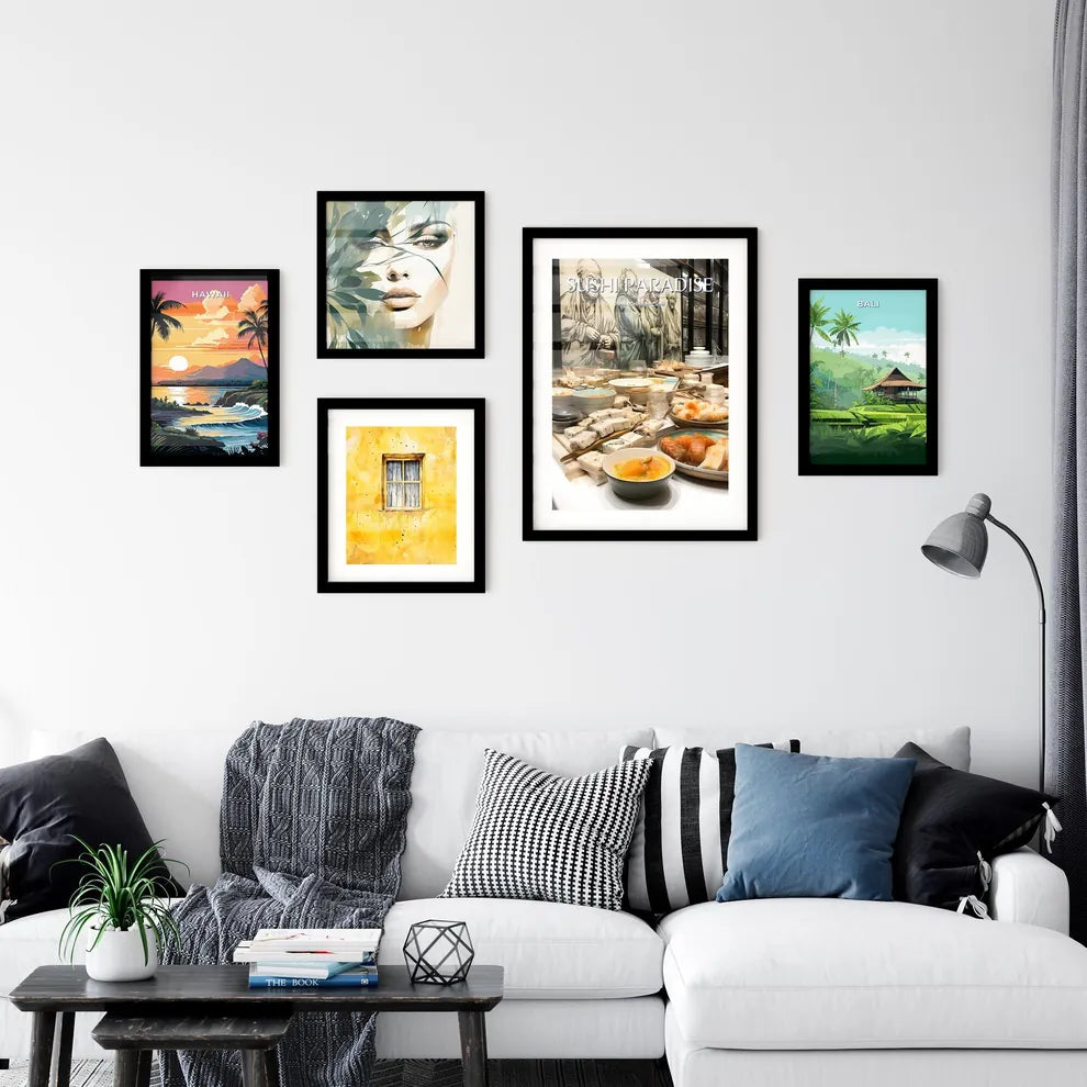 A Poster of sushi food drawing - A Table Ful Wall Art