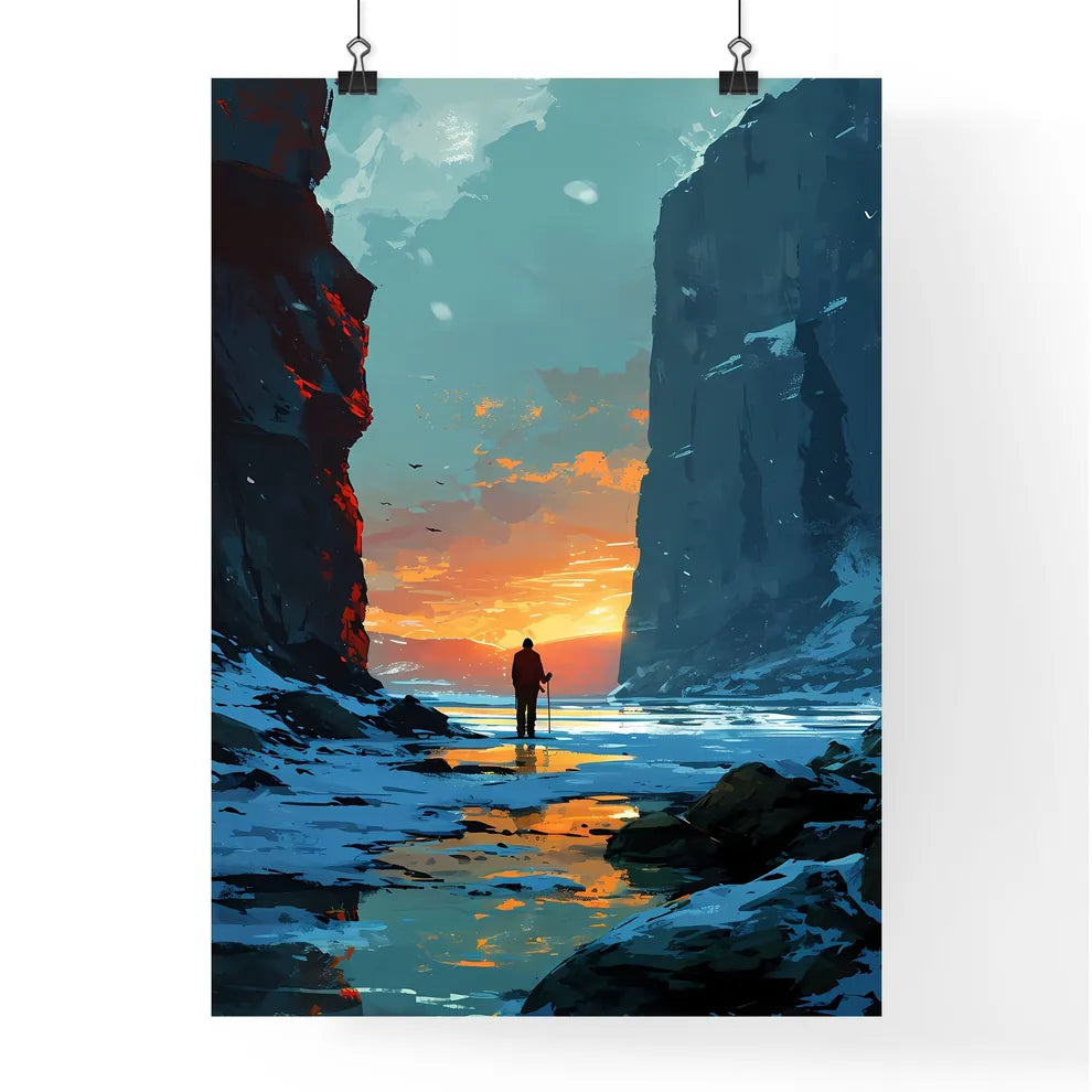 A Poster of two people are skiers in the sno Poster