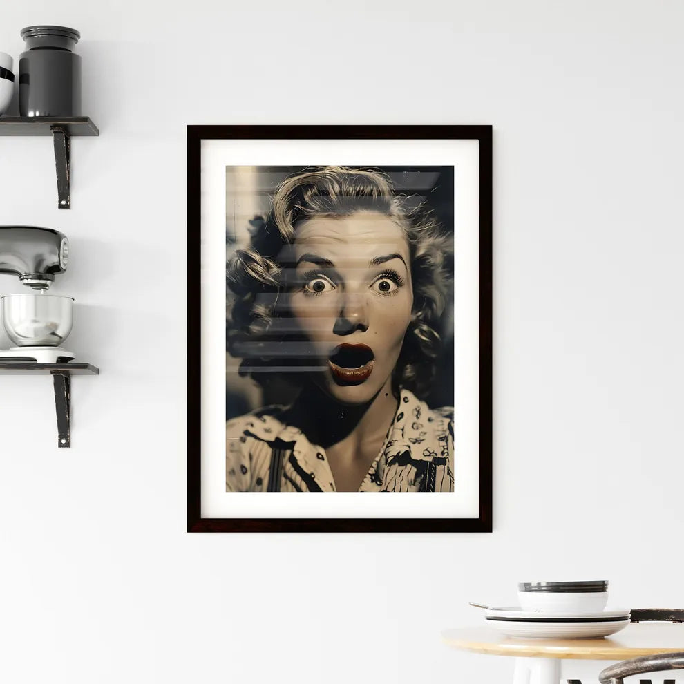 A Poster of shes making silly faces - A Woma Framed Print