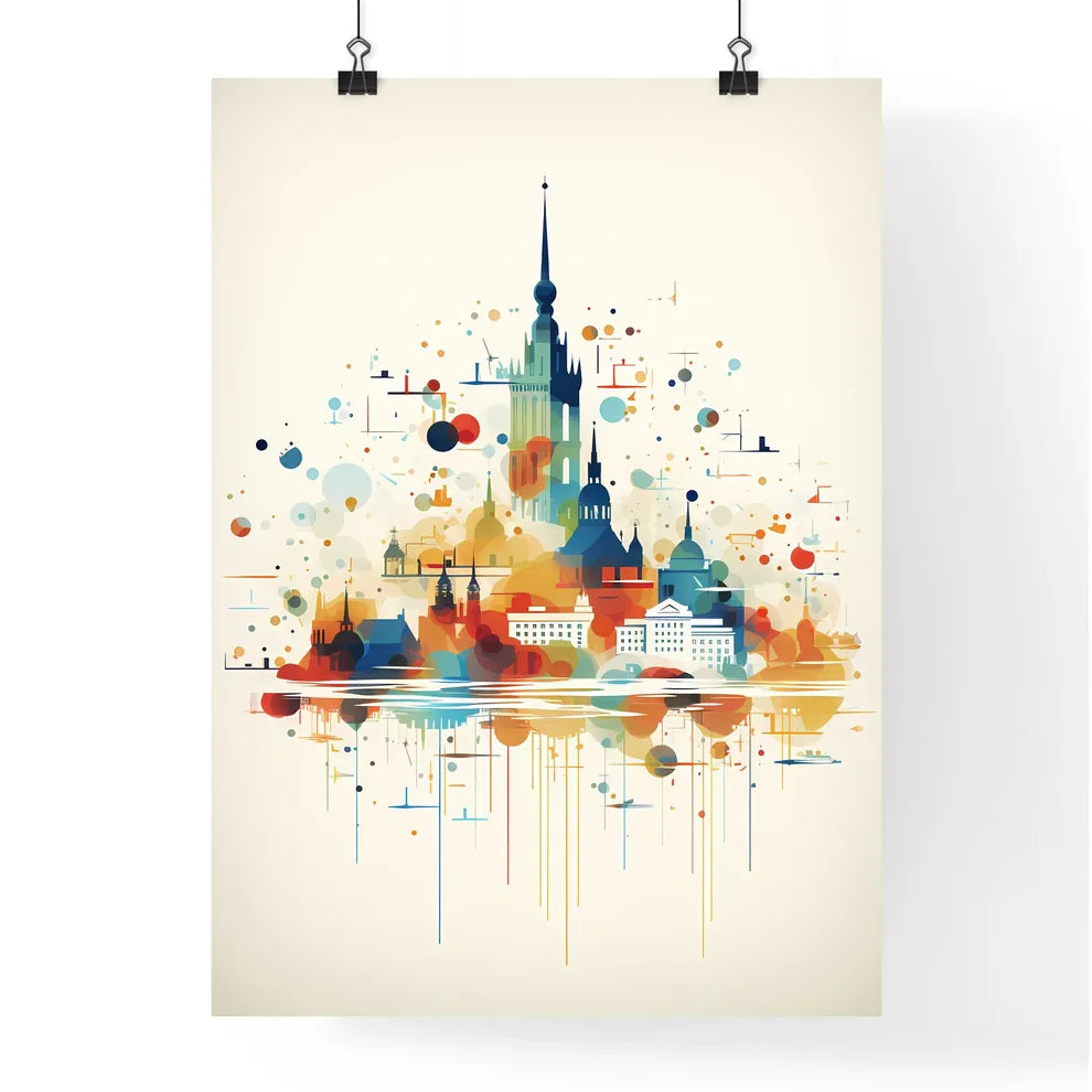 A Poster of minimalist Helsinki skyline - A Colorful Cityscape With Many Buildings Poster