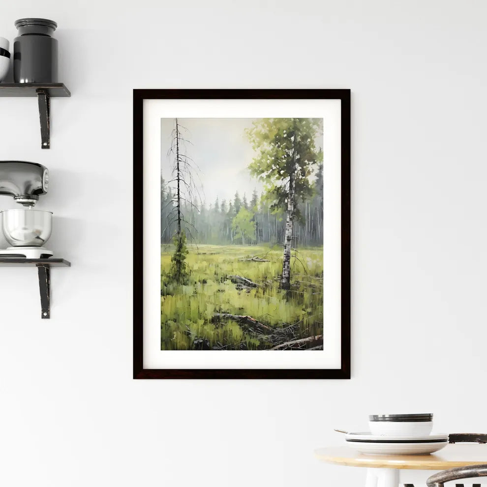A Poster of a painting with green grass - A  Framed Print