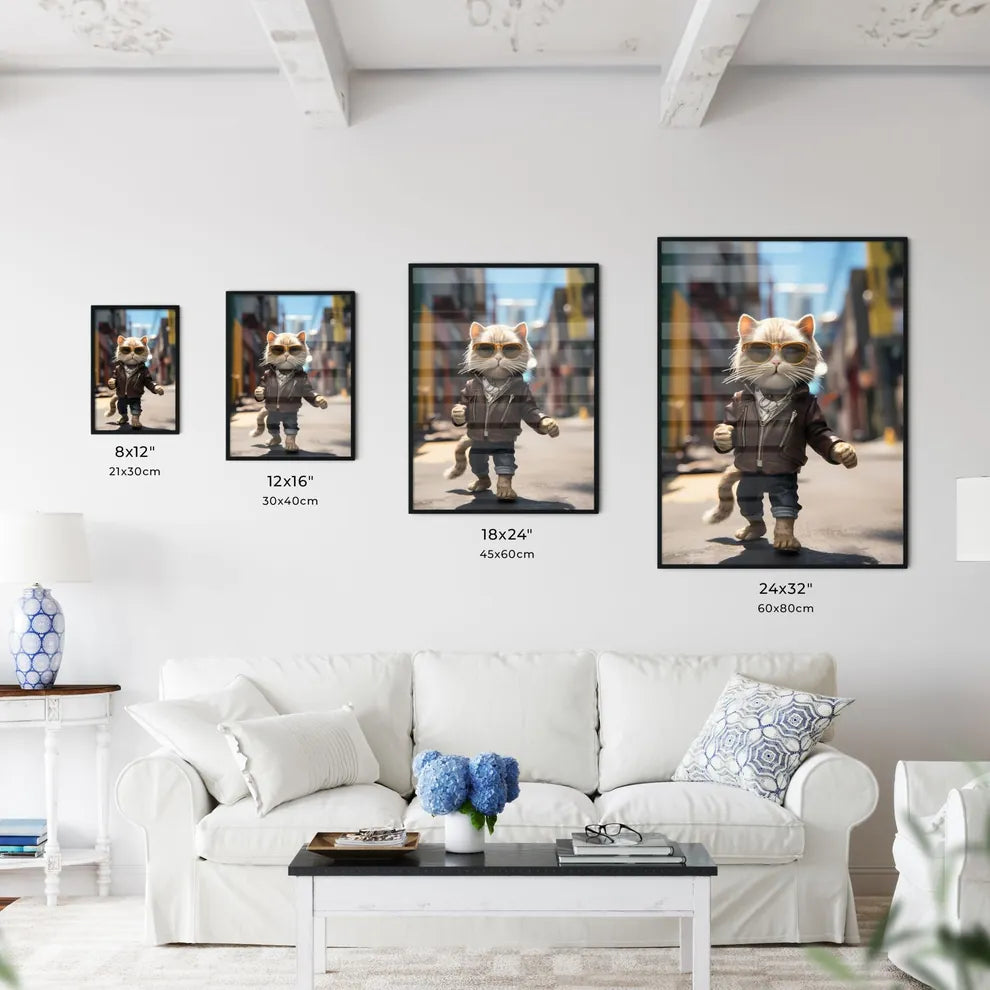 A Poster of A cat wearing sunglasses  Size Chart