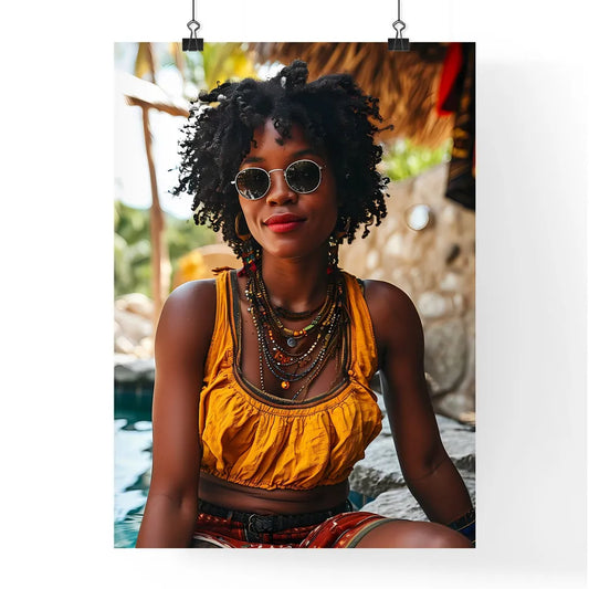 A Poster of a beautiful woman sitting poolsi Poster