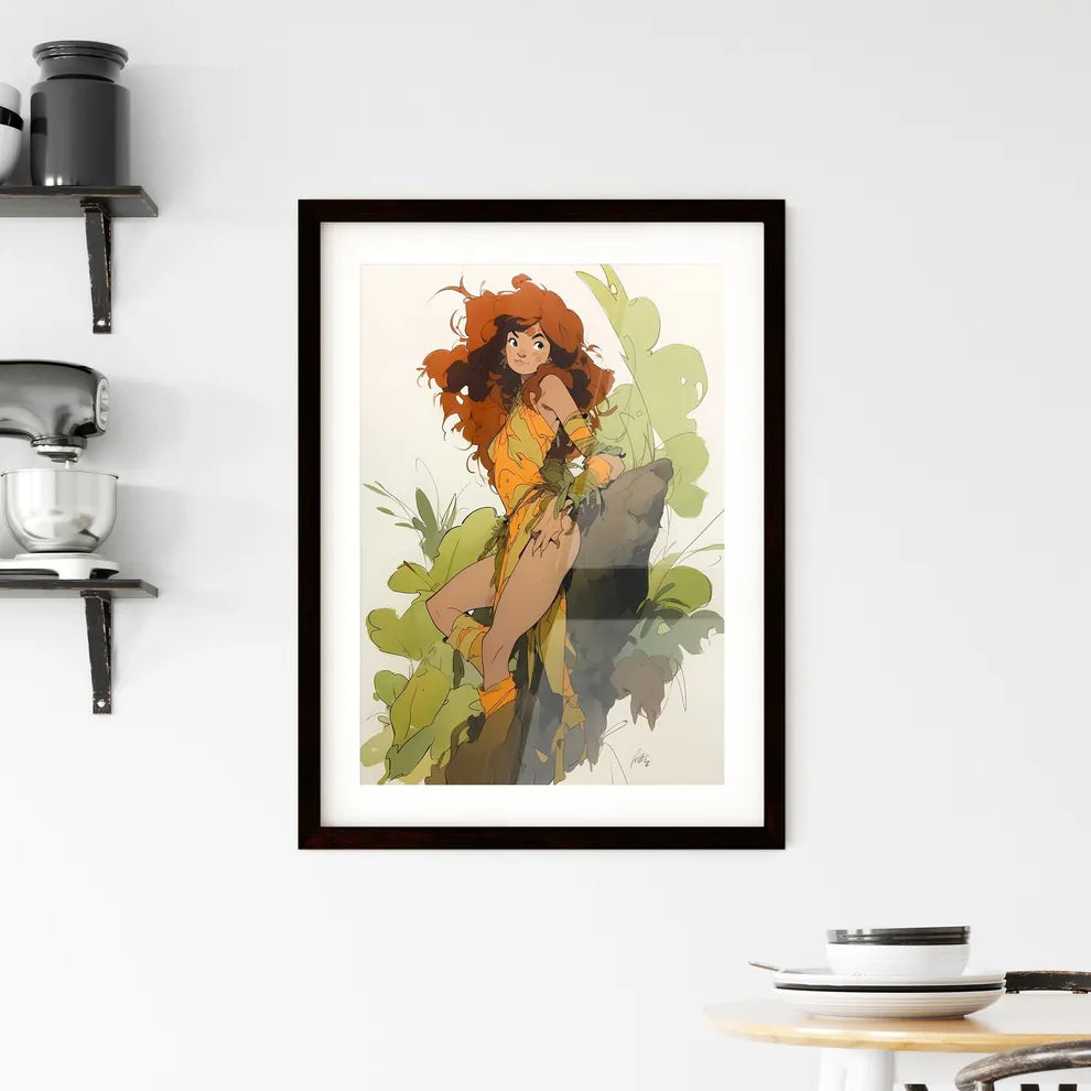 A Poster of beautiful cavewoman - A Cartoon  Framed Print