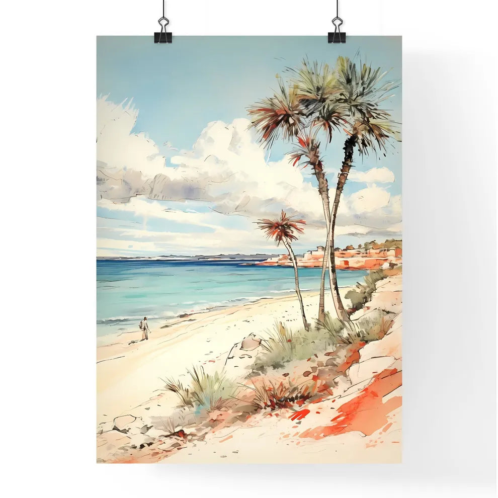 A Poster of desert tropical beach with palm  Poster
