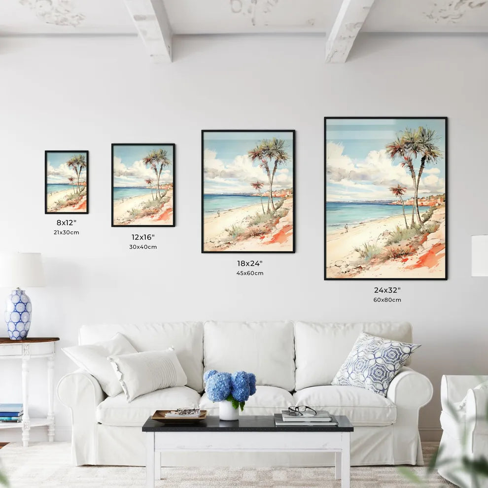 A Poster of desert tropical beach with palm  - Kitchen Hangings