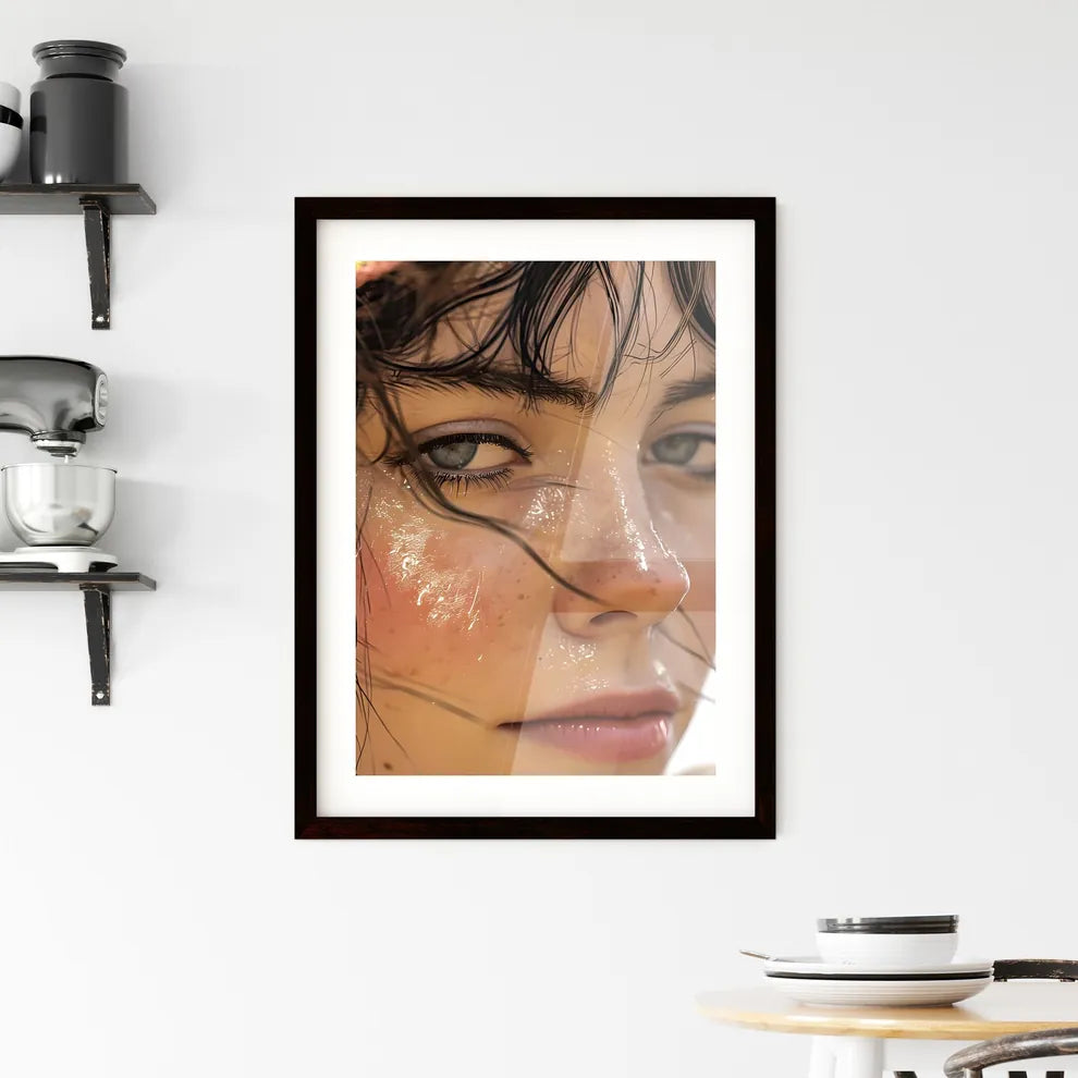 A Poster of pretty lady at the beach - A Clo Framed Print