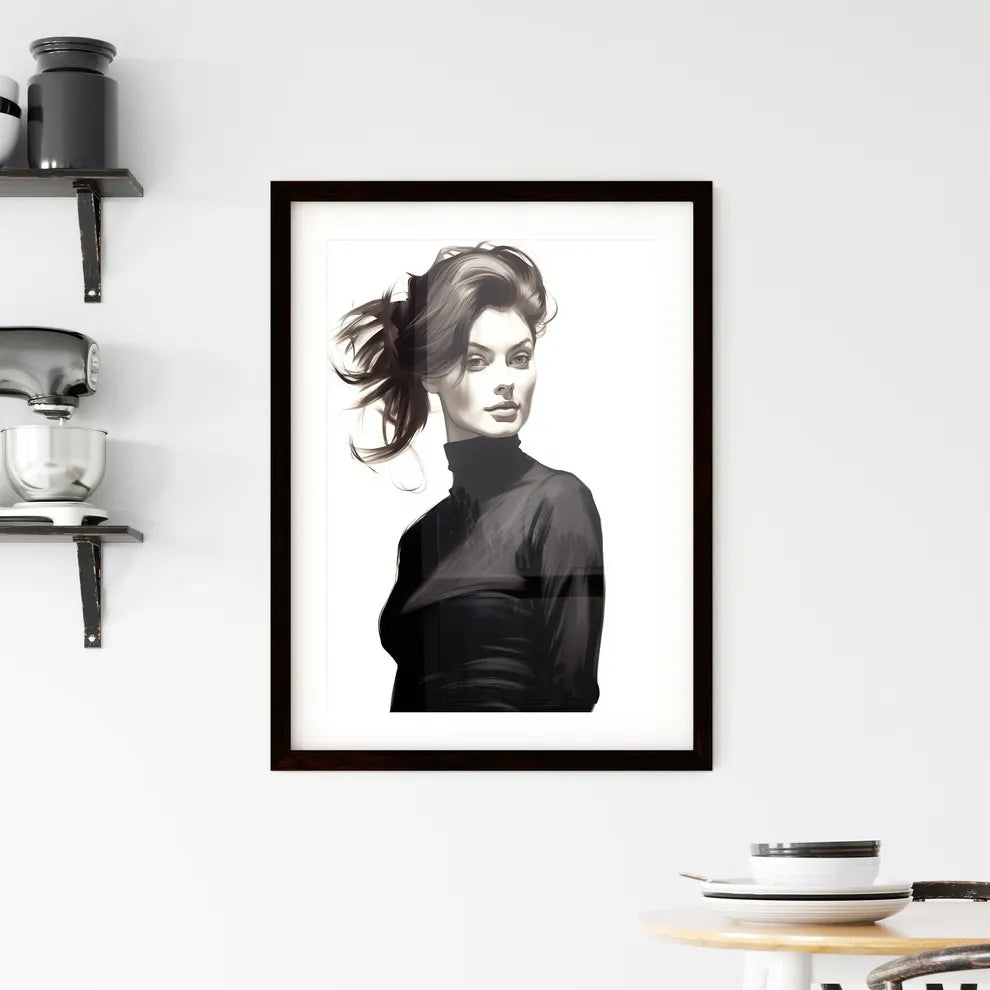 A Poster of beautiful elegant woman in black Framed Print