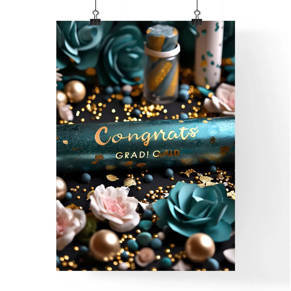 A Poster of silver graduation banner with gr Poster