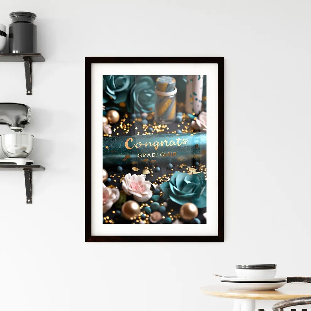 A Poster of silver graduation banner with gr Framed Print