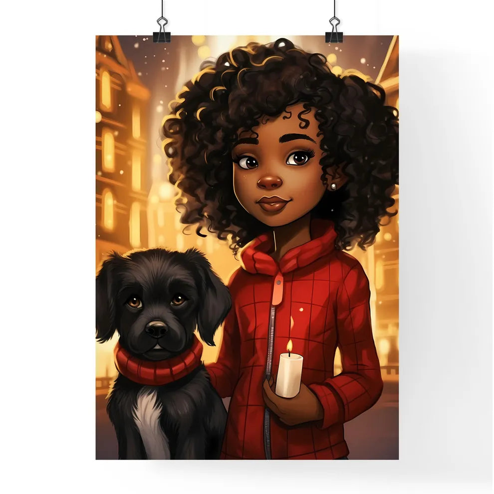 A Poster of cute little black girl with dog  Poster