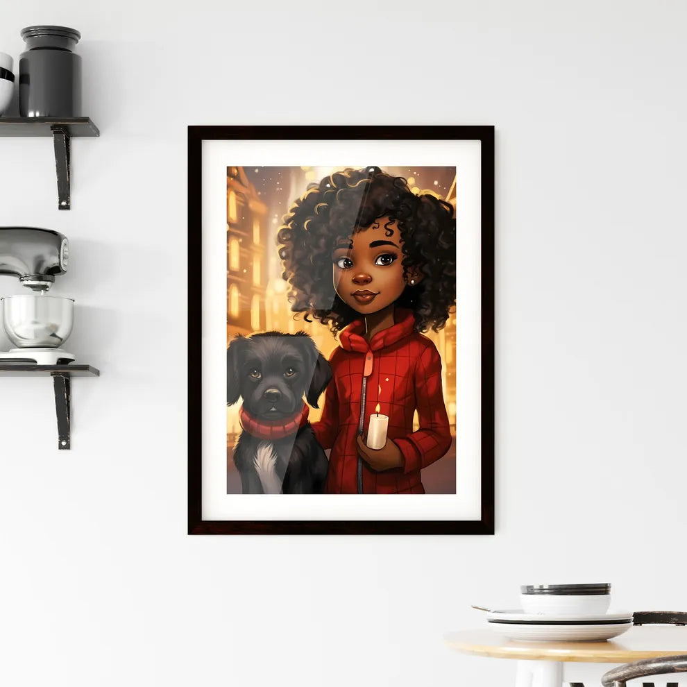 A Poster of cute little black girl with dog  Framed Print