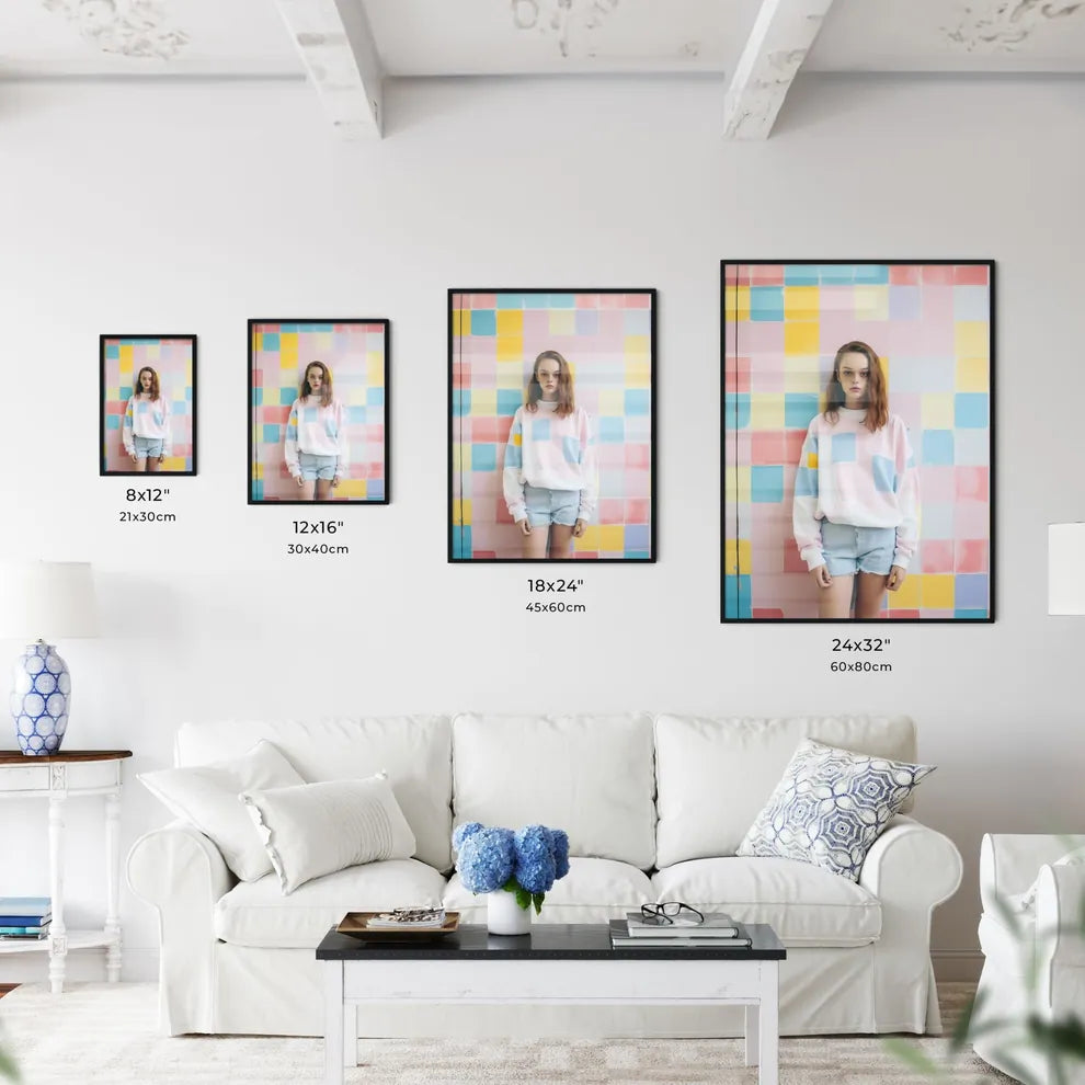 A Poster of girl standing on a pastel backgr - Kitchen Hangings