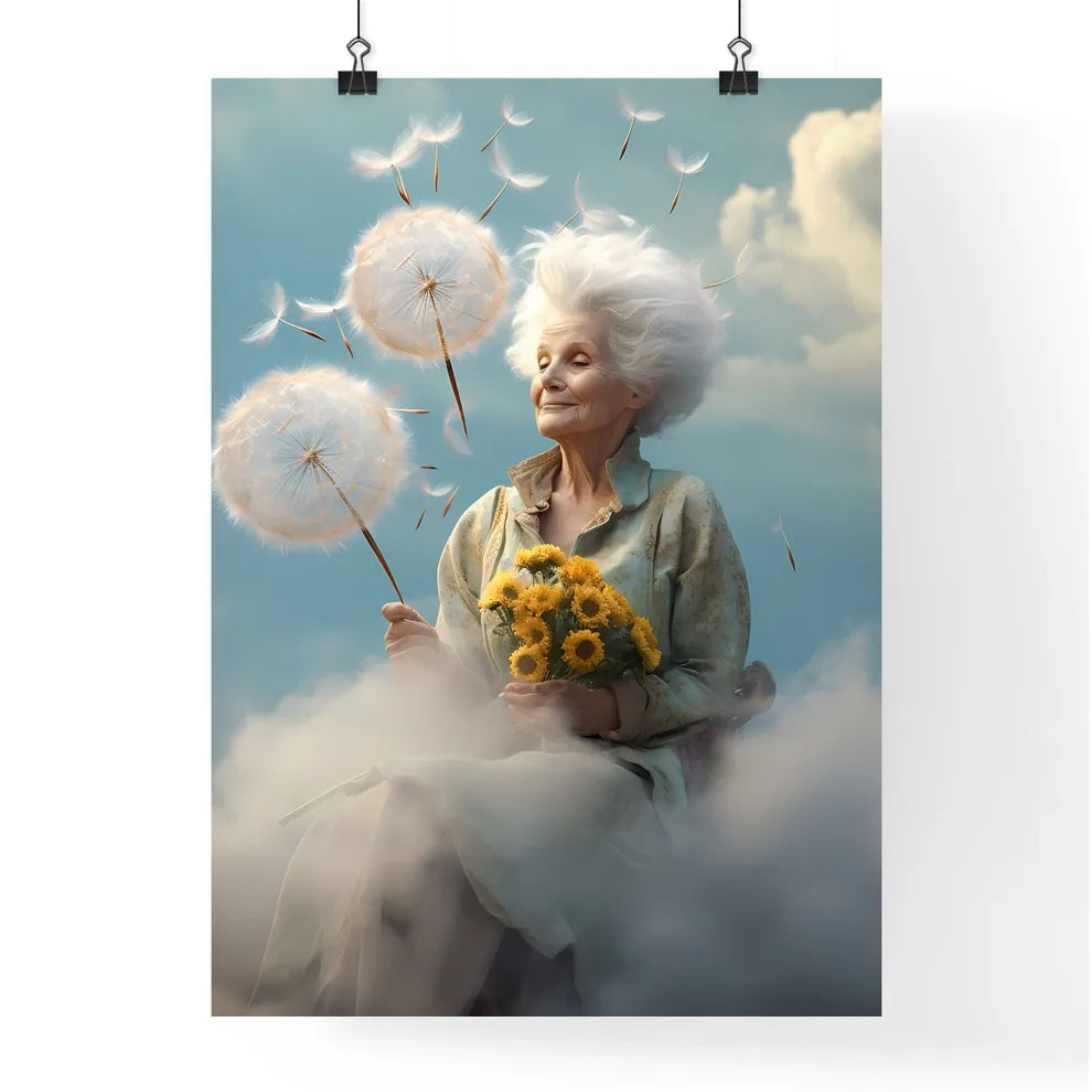 A Poster of an old woman with a dandelion -  Poster