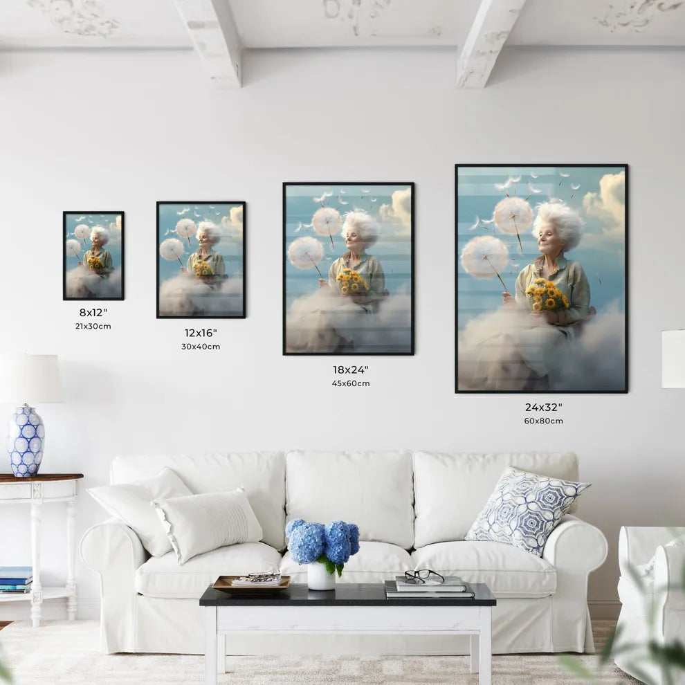 A Poster of an old woman with a dandelion -  - Kitchen Hangings