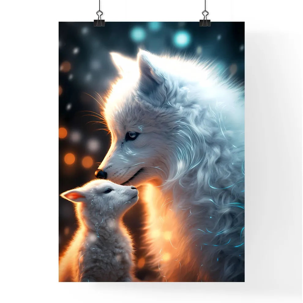 A Poster of A wolf is petting a lamb gently  Poster