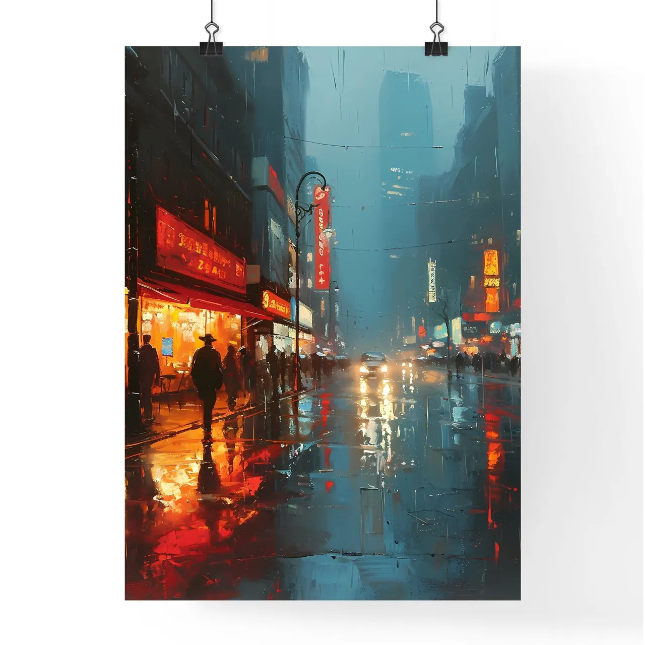 A Poster of oil painting tokyo - A City Street With People Walking On It Poster
