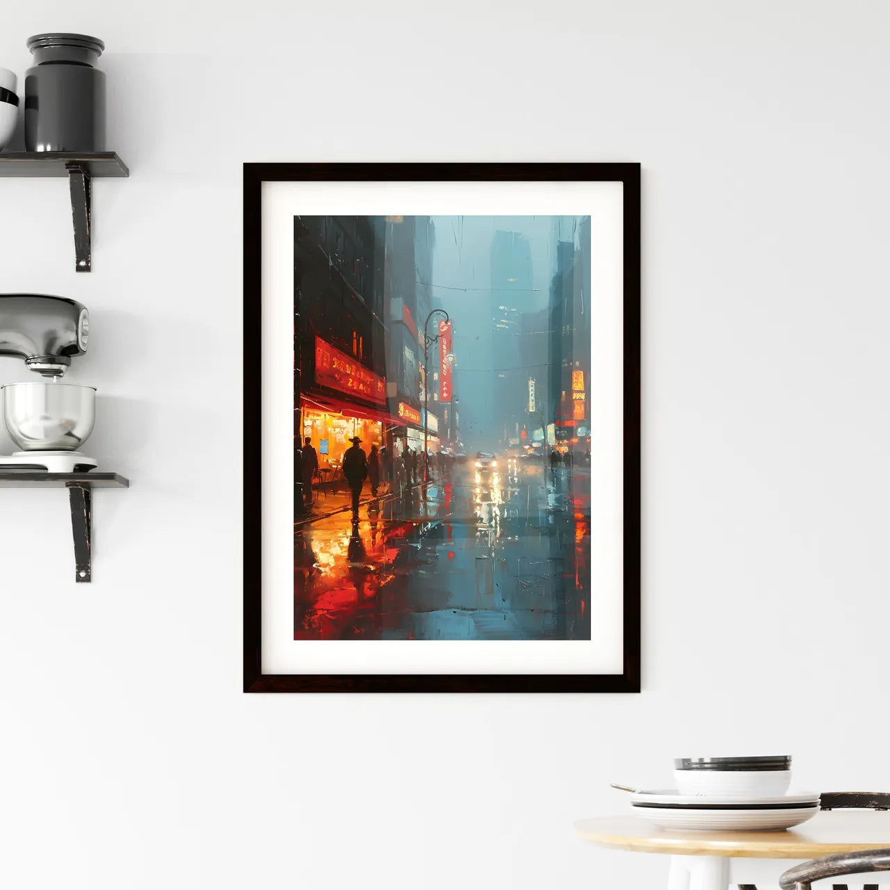 A Poster of oil painting tokyo - A City Street With People Walking On It Custom Print