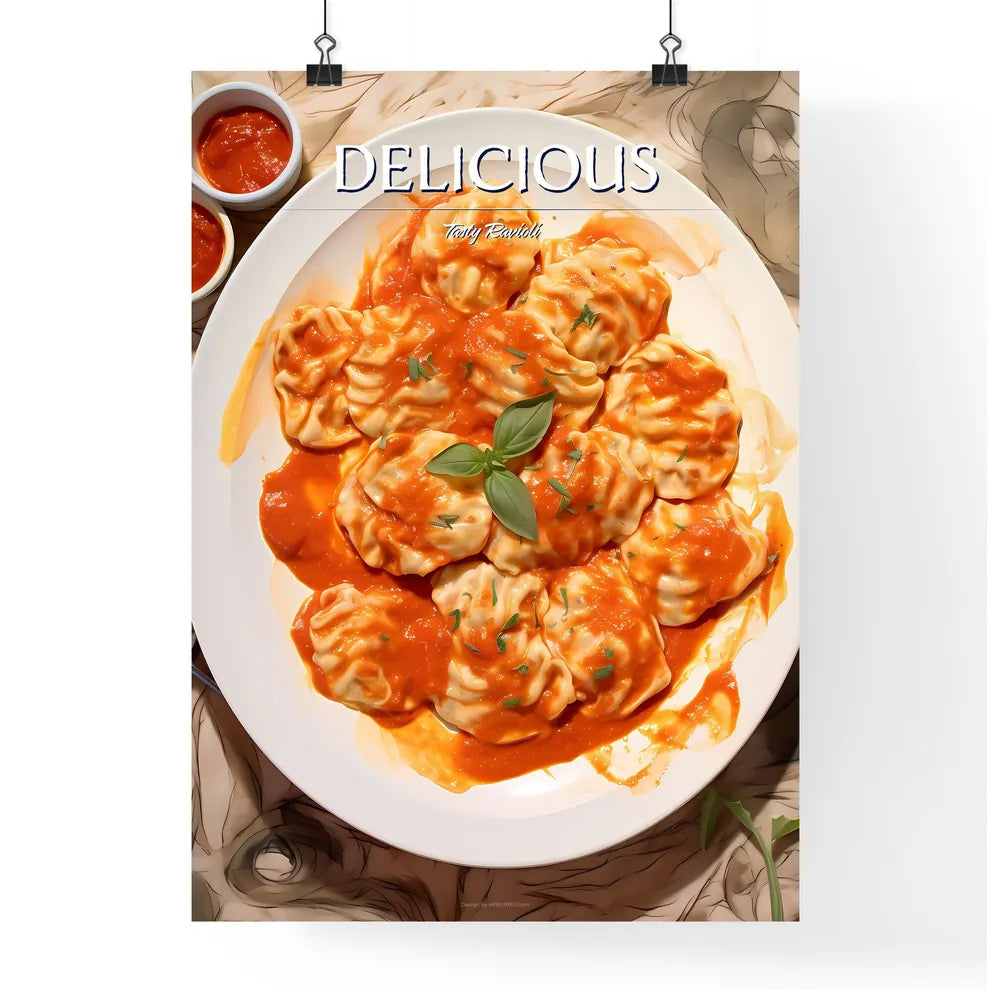 A Poster of Ravioli with tomato sauce - A Pl Poster